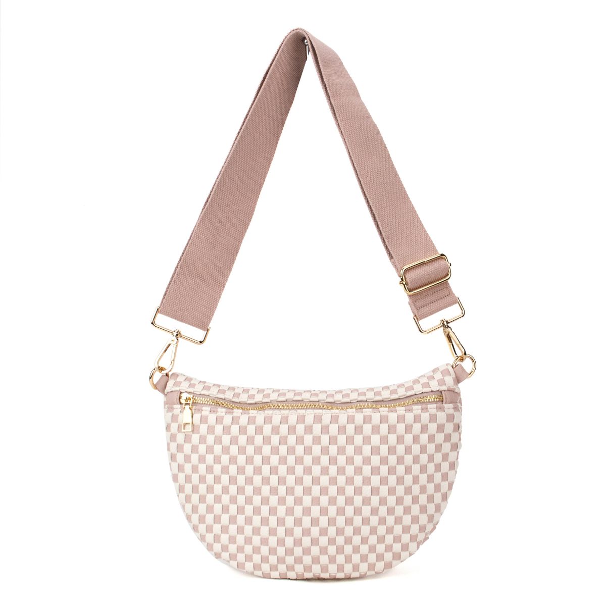 Ounamei Checkered Woven Crossbody Fanny Pack for Women – Adjustable Sling Bum Bag, Lightweight Everyday Travel Shoulder Purse