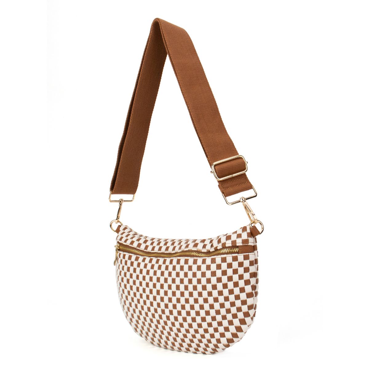 Ounamei Checkered Woven Crossbody Fanny Pack for Women – Adjustable Sling Bum Bag, Lightweight Everyday Travel Shoulder Purse