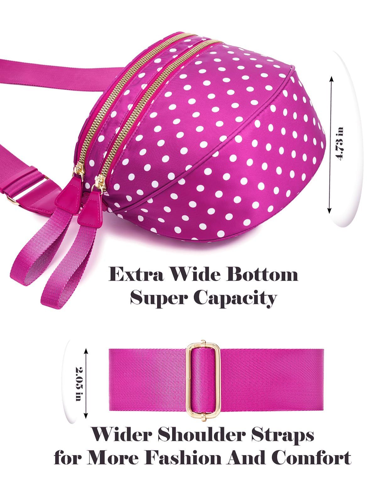 Ounamei Polka Dots Crossbody Bum Bag for Women | Large Capacity Belt Bag for Moms & Everyday Travel