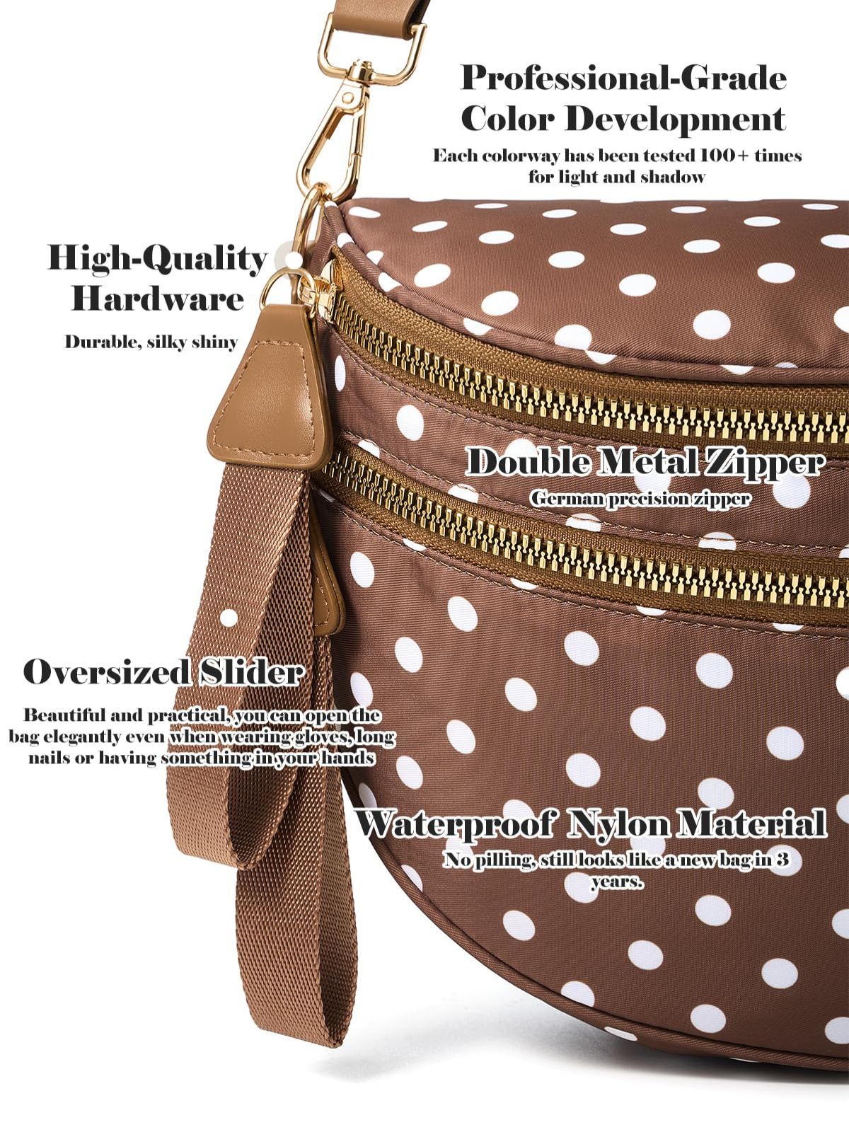 Ounamei Polka Dots Crossbody Bum Bag for Women | Large Capacity Belt Bag for Moms & Everyday Travel