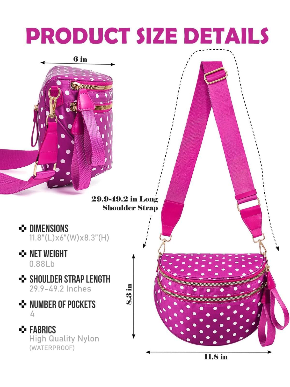 Ounamei Polka Dots Crossbody Bum Bag for Women | Large Capacity Belt Bag for Moms & Everyday Travel