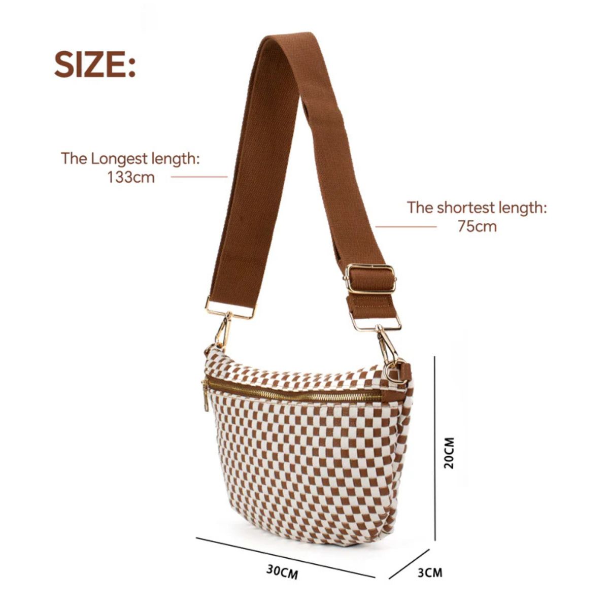 Ounamei Checkered Woven Crossbody Fanny Pack for Women – Adjustable Sling Bum Bag, Lightweight Everyday Travel Shoulder Purse