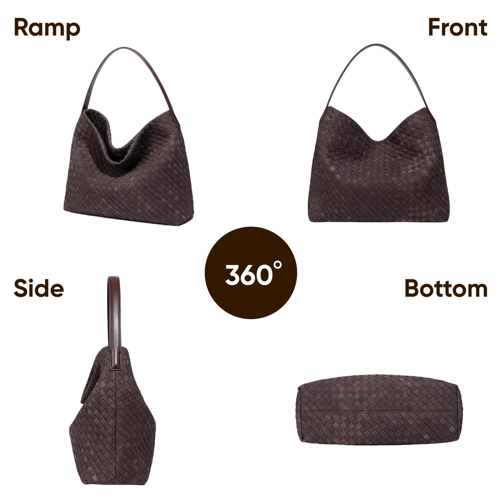 Ounamei Woven Faux Suede Hobo Bag | Slouchy Tote, Crossbody & Shoulder Handbag for Women