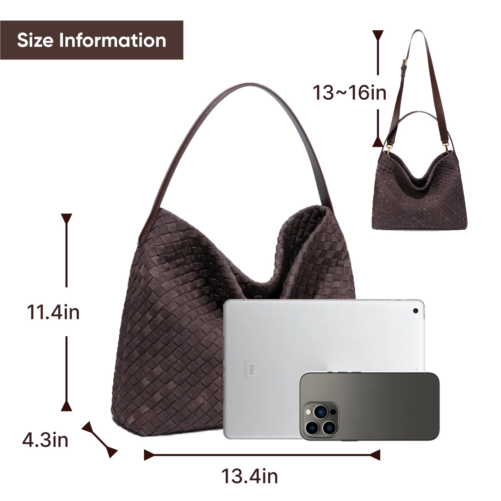 Ounamei Woven Faux Suede Hobo Bag | Slouchy Tote, Crossbody & Shoulder Handbag for Women