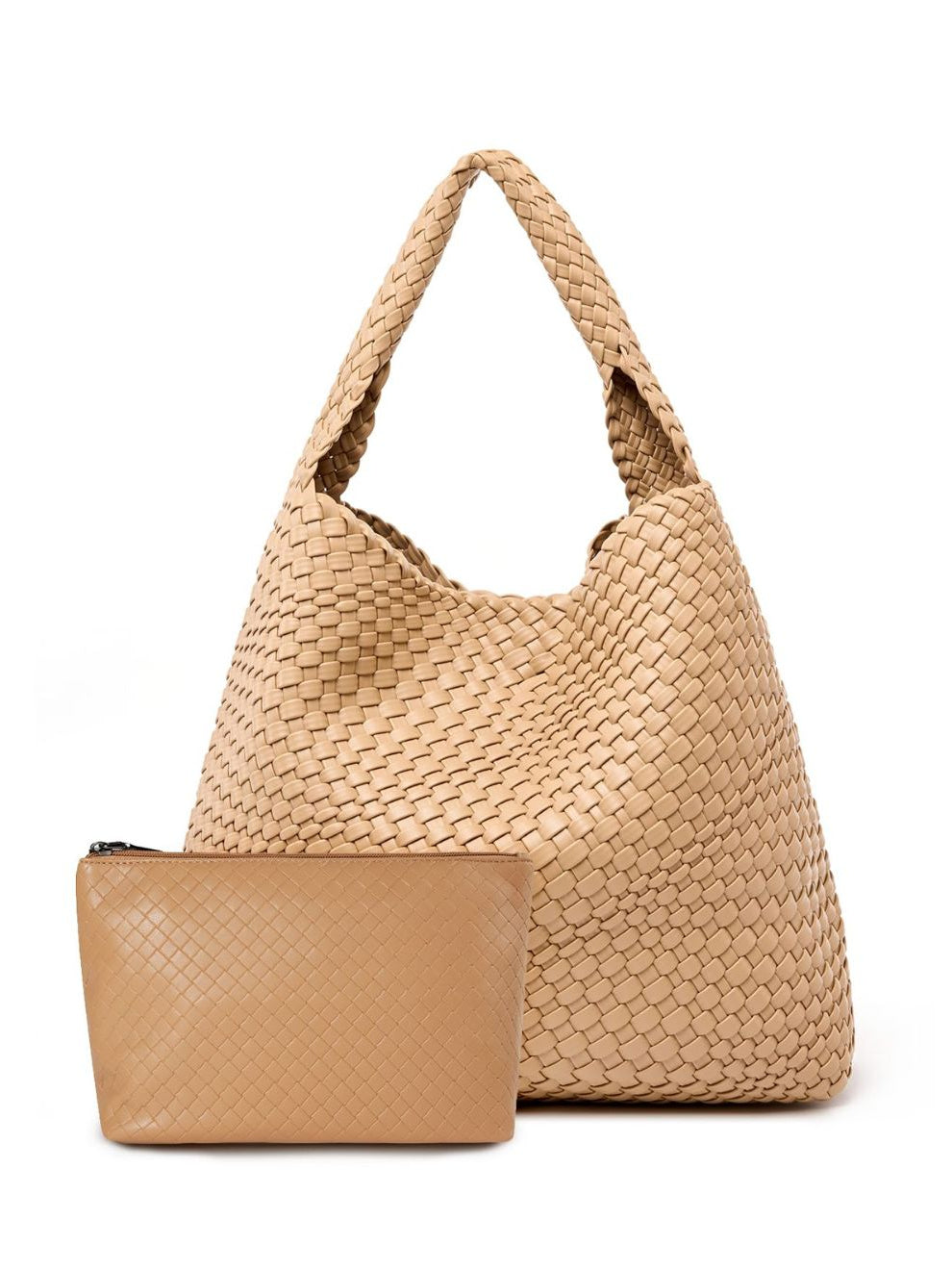 Ounamei Woven Tote Bag with Clutch | Extra Large Vegan Leather Shoulder & Handbag for Women