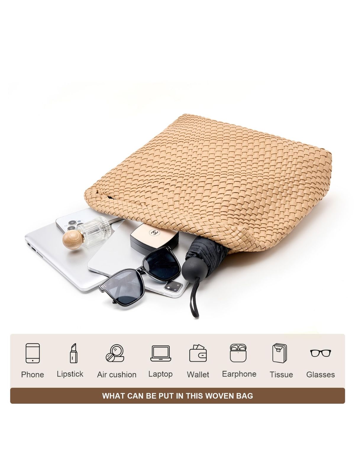 Ounamei Woven Tote Bag with Clutch | Extra Large Vegan Leather Shoulder & Handbag for Women