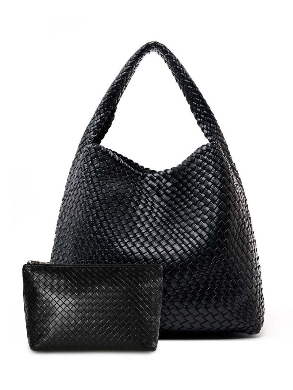 Ounamei Woven Tote Bag with Clutch | Extra Large Vegan Leather Shoulder & Handbag for Women