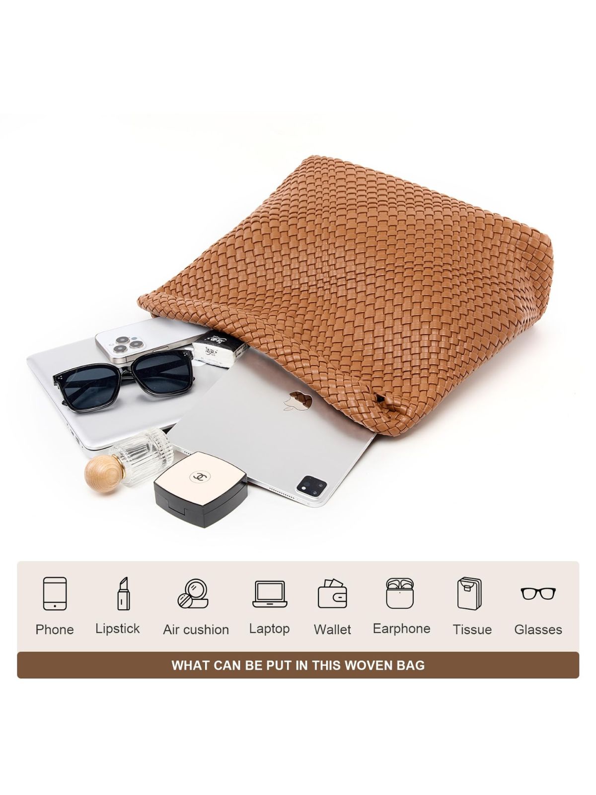 Ounamei Woven Tote Bag with Clutch | Extra Large Vegan Leather Shoulder & Handbag for Women