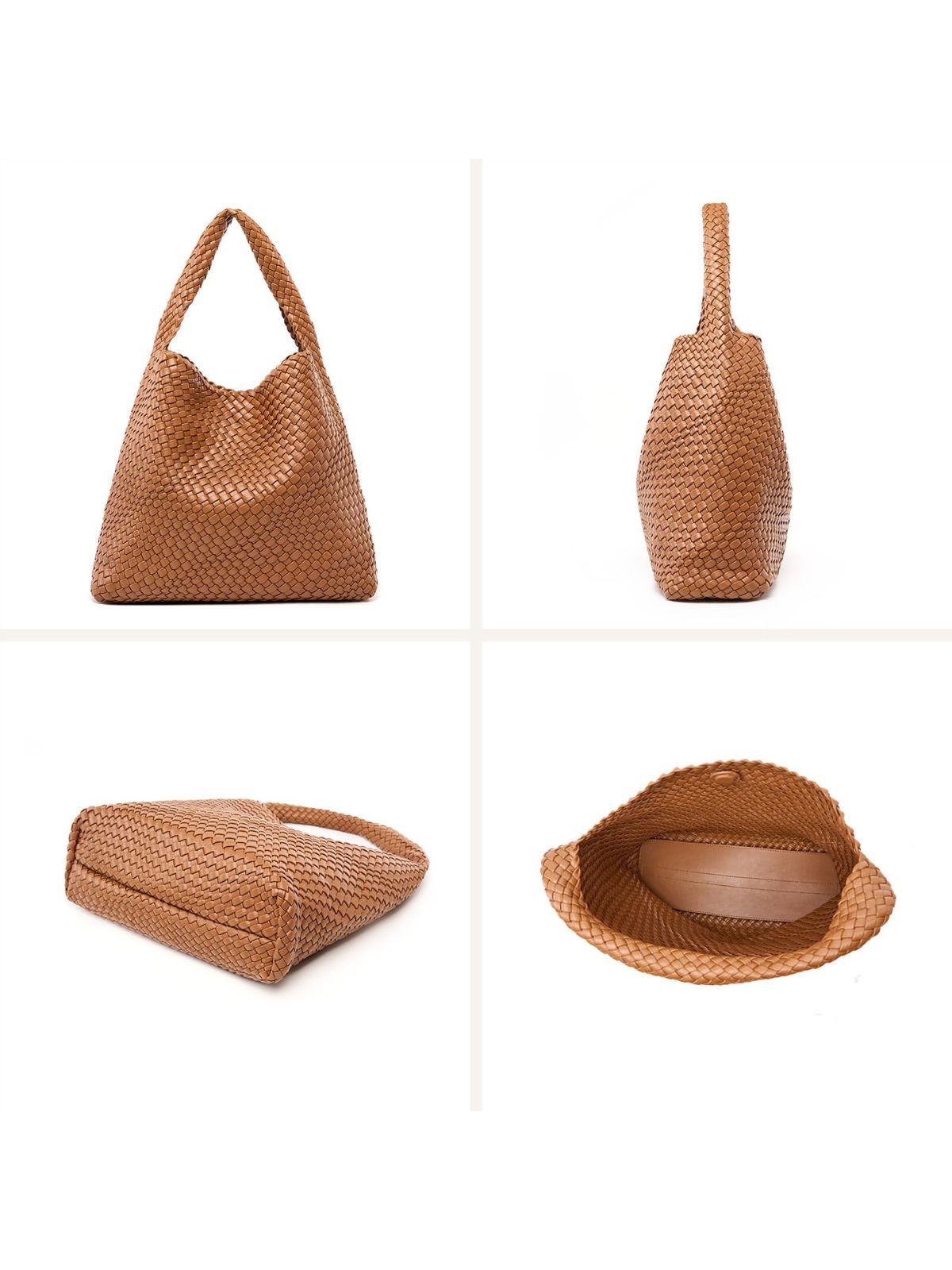 Ounamei Woven Tote Bag with Clutch | Extra Large Vegan Leather Shoulder & Handbag for Women