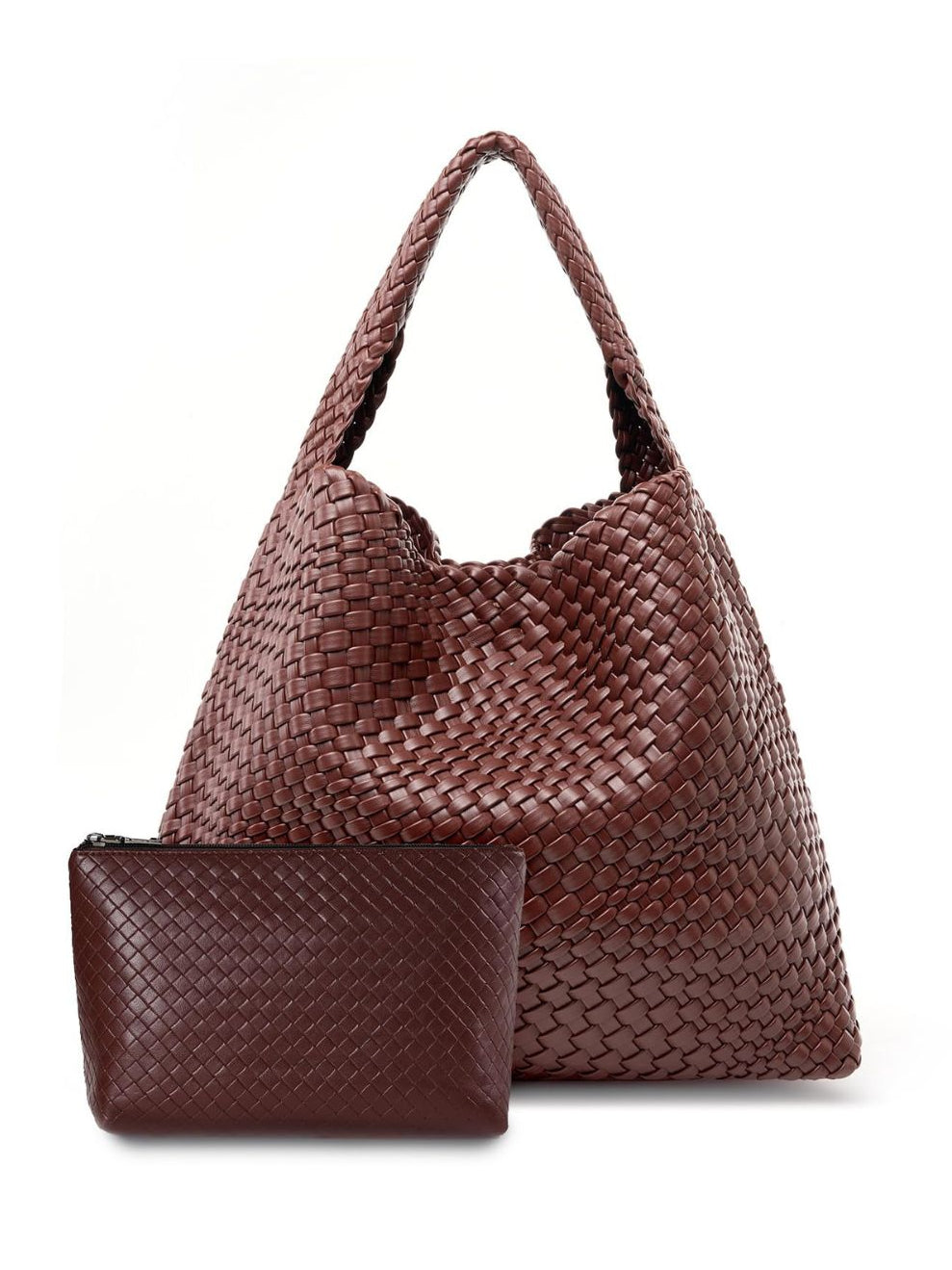 Ounamei Woven Tote Bag with Clutch | Extra Large Vegan Leather Shoulder & Handbag for Women