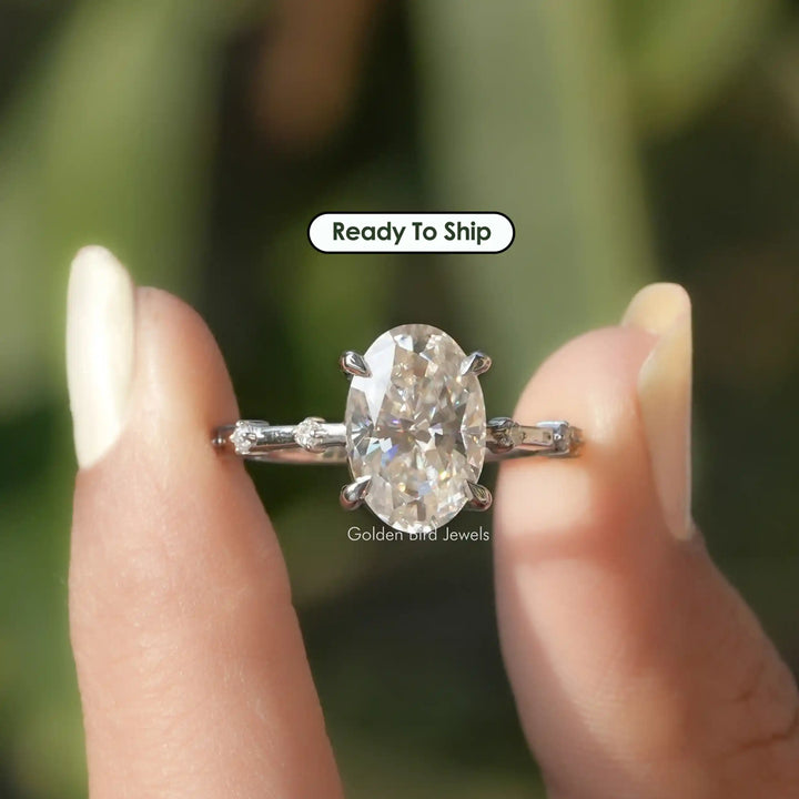 Crushed Iced Oval Engagement Ring