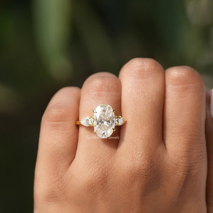 Crushed Iced Oval Three Stone Moissanite Engagement Ring