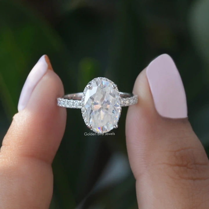 Oval Cut  Moissanite Hidden Halo Engagement Ring