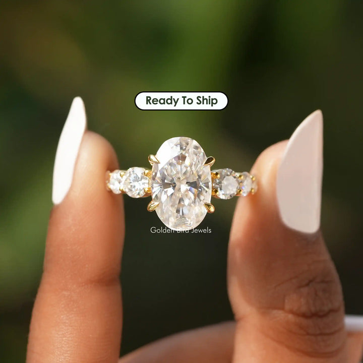 Oval And Round Cut Moissanite Accent Stone Ring