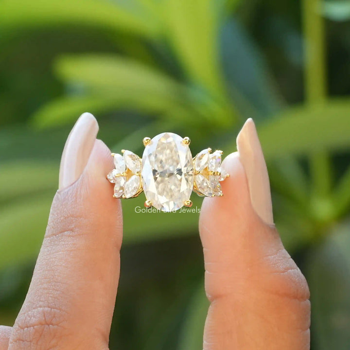 Oval Cut Moissanite Vintage Style Cluster Ring