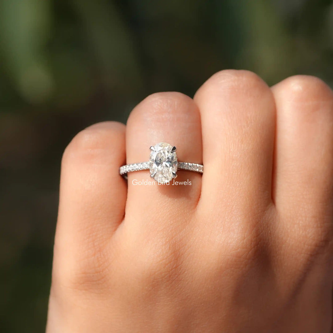 Oval Cut Moissanite Hidden Halo Engagement Ring