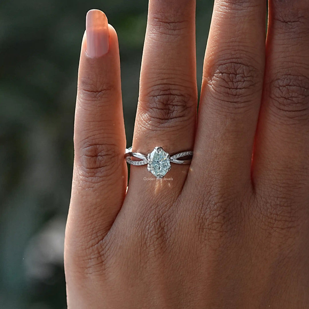 Oval Cut Moissanite Twisted Shank Engagement Ring