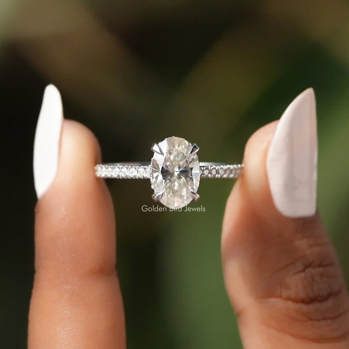 Oval Cut Moissanite Hidden Halo Engagement Ring