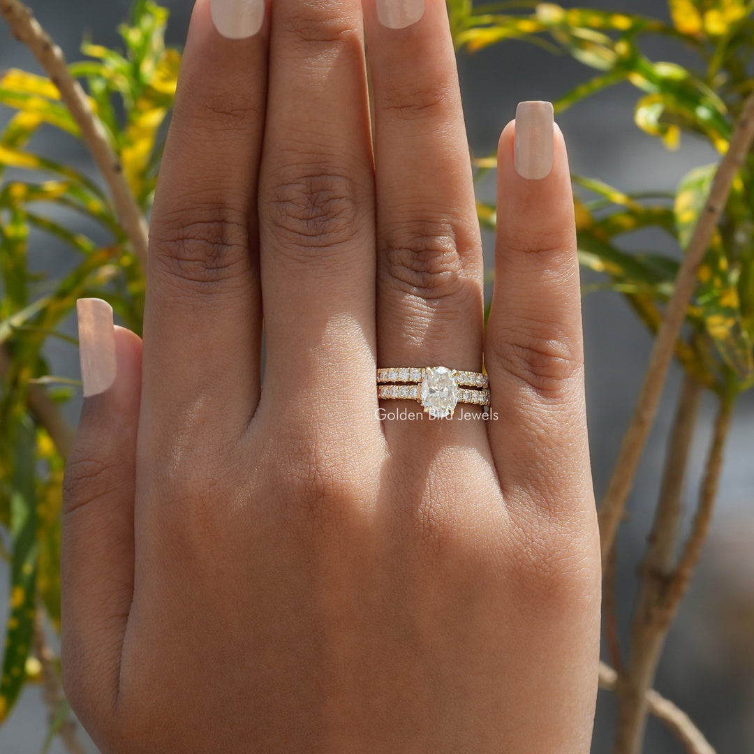 Oval Cut Hidden Halo Ring With Matching Eternity Band