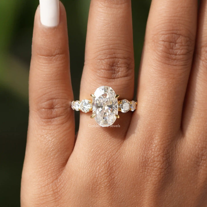 Oval And Round Cut Moissanite Accent Stone Ring