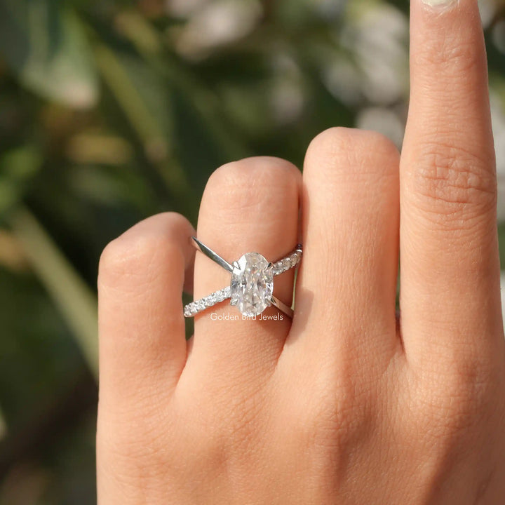 Oval Cut Split Shank Moissanite Ring