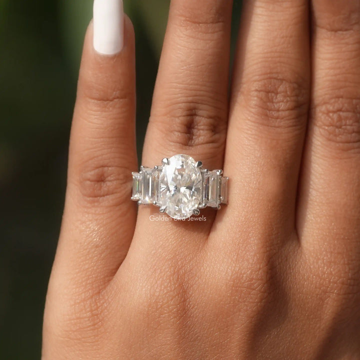 Crushed Ice Oval 5 Stone Vertical Baguette Engagement Ring