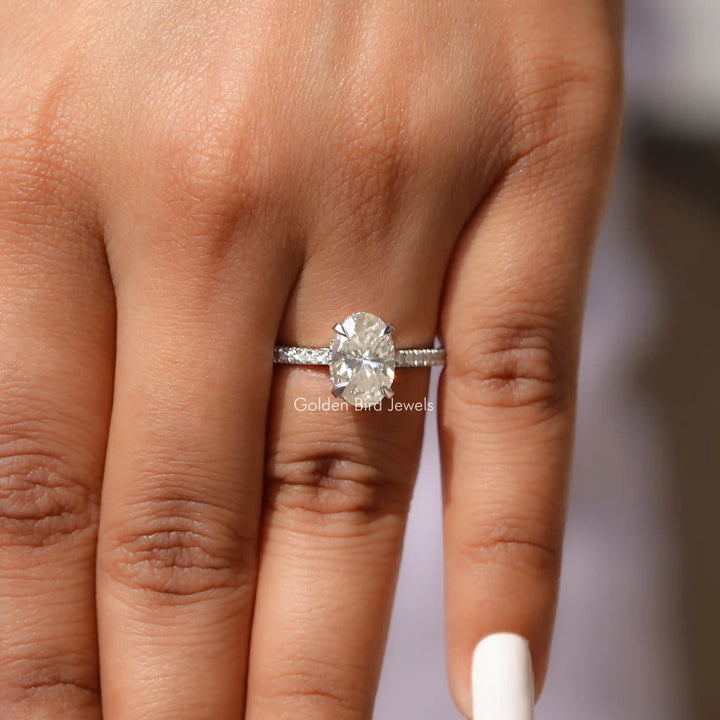 Oval Cut Moissanite Hidden Halo Engagement Ring