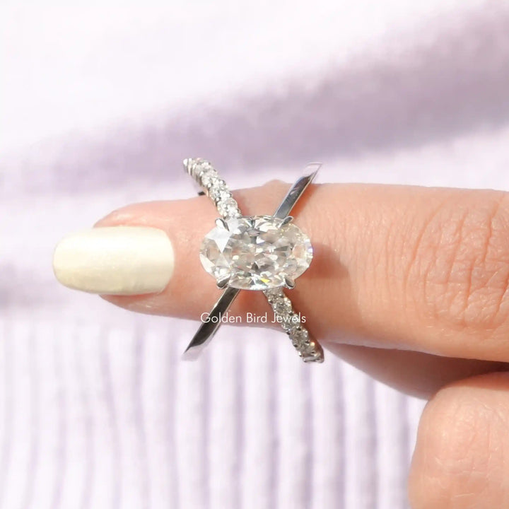 Oval Cut Split Shank Moissanite Ring