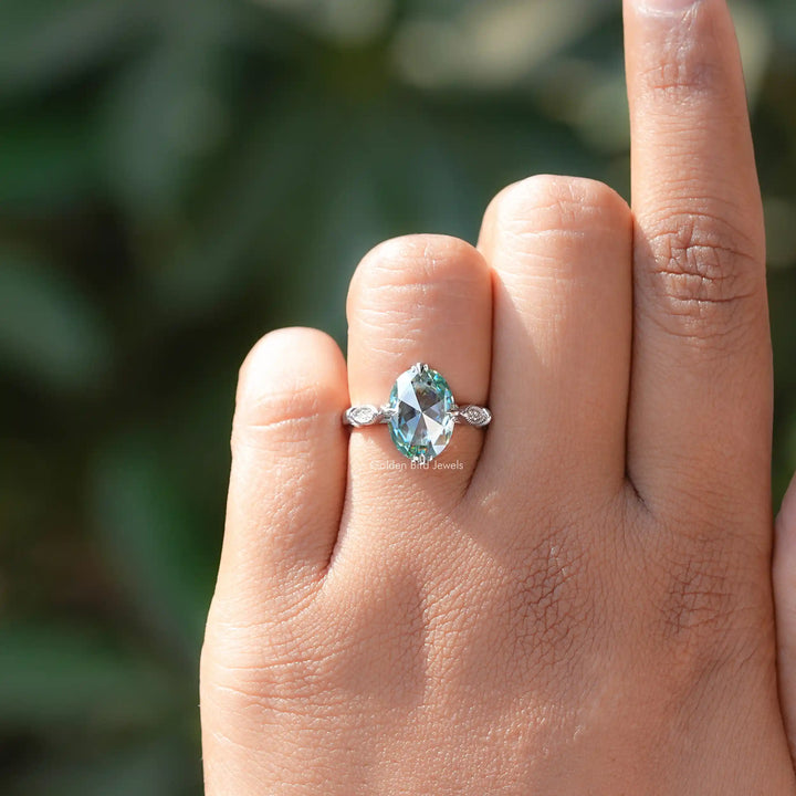 Rose Cut Oval Moissanite Accent Bridal Ring