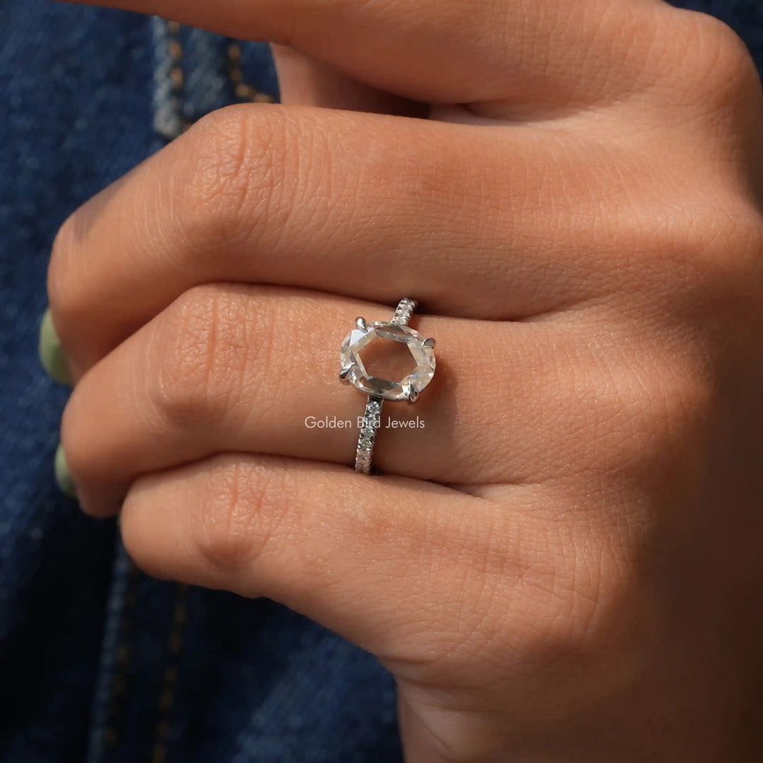 Portrait Cut Oval Moissanite Accent Ring