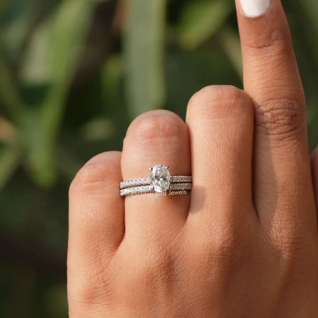 Oval Moissanite Bridal Ring With Half Eternity Band