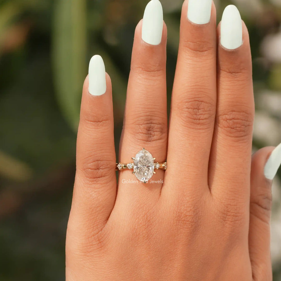 Oval Cut Moissanite Accent Engagement Ring