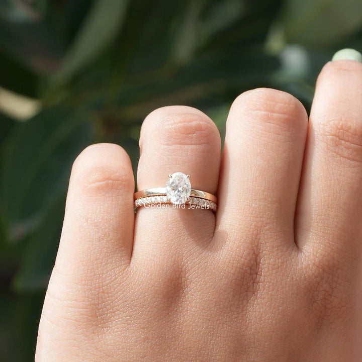 Oval Cut Moissanite Solitaire Hidden Halo Ring