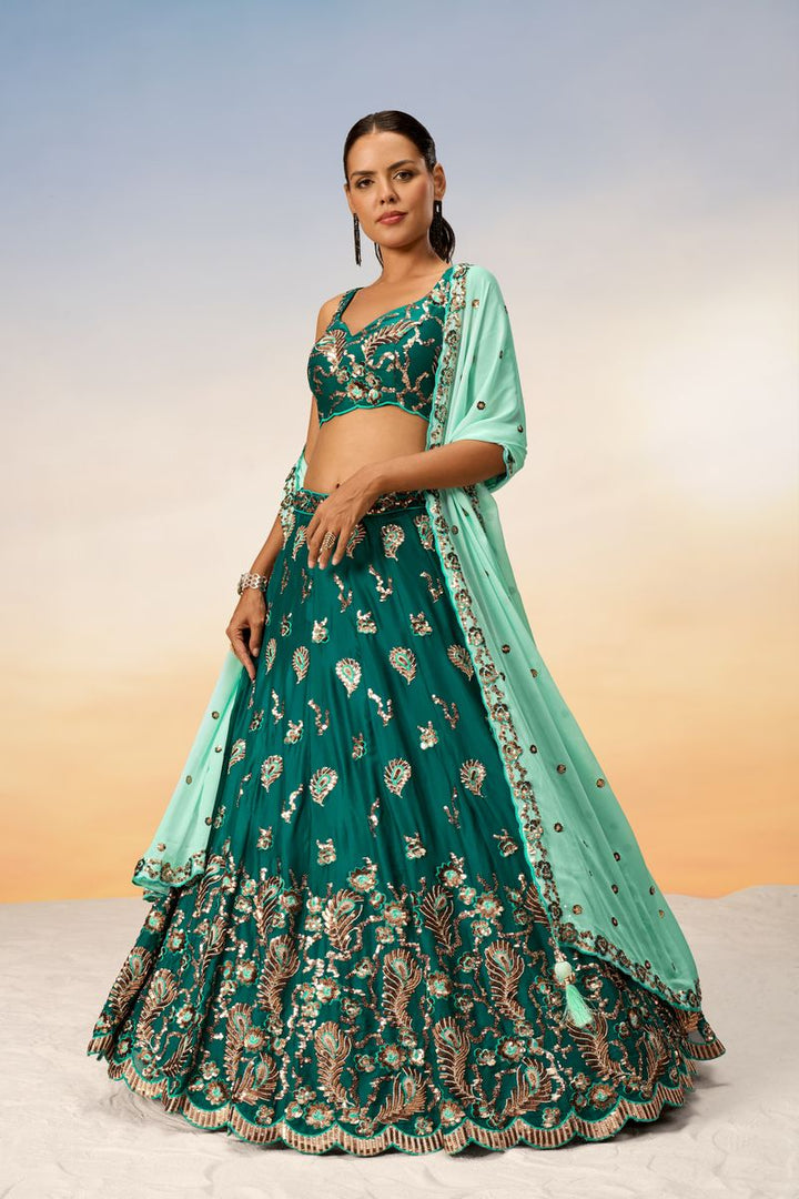 Green Pure Georgette with heavy Sequins embroidery Semi-Stitched Lehenga choli & Dupatta