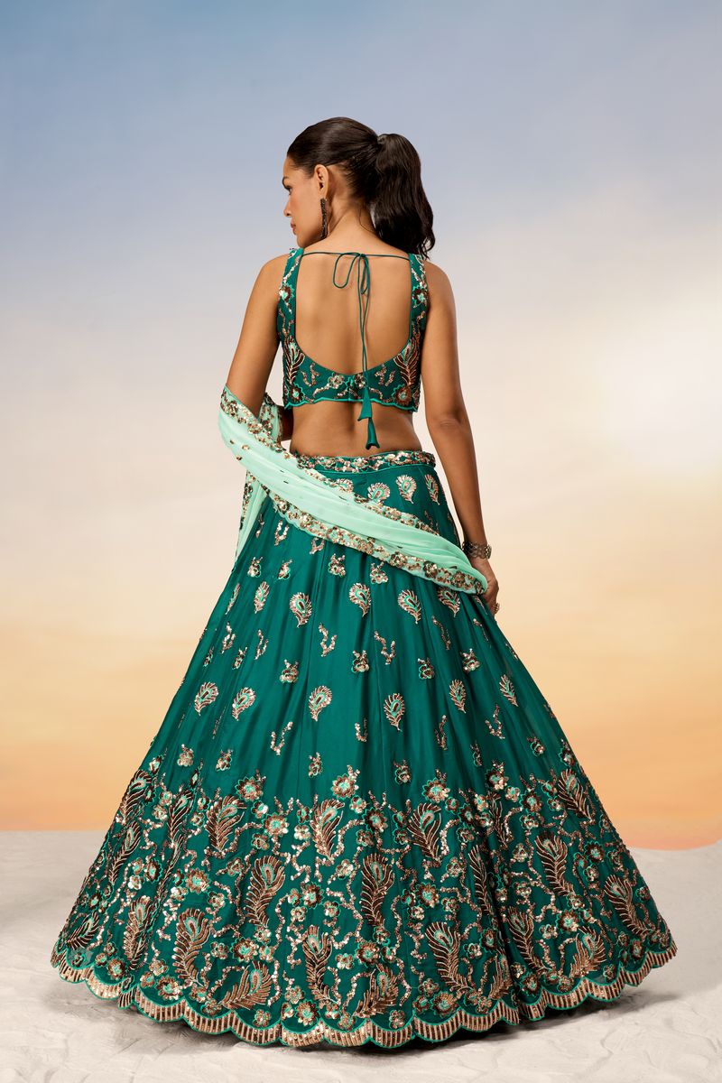 Green Pure Georgette with heavy Sequins embroidery Semi-Stitched Lehenga choli & Dupatta