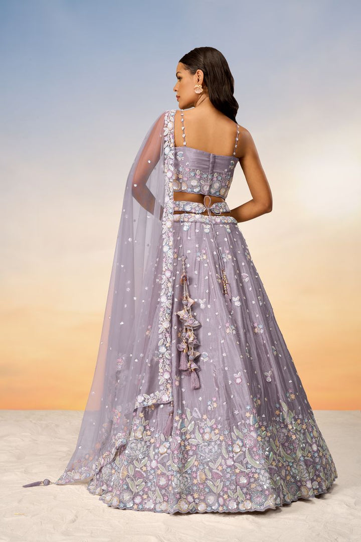 Mauve Chiffon Sequins and thread embroidery Semi-Stitched Lehenga choli & Dupatta