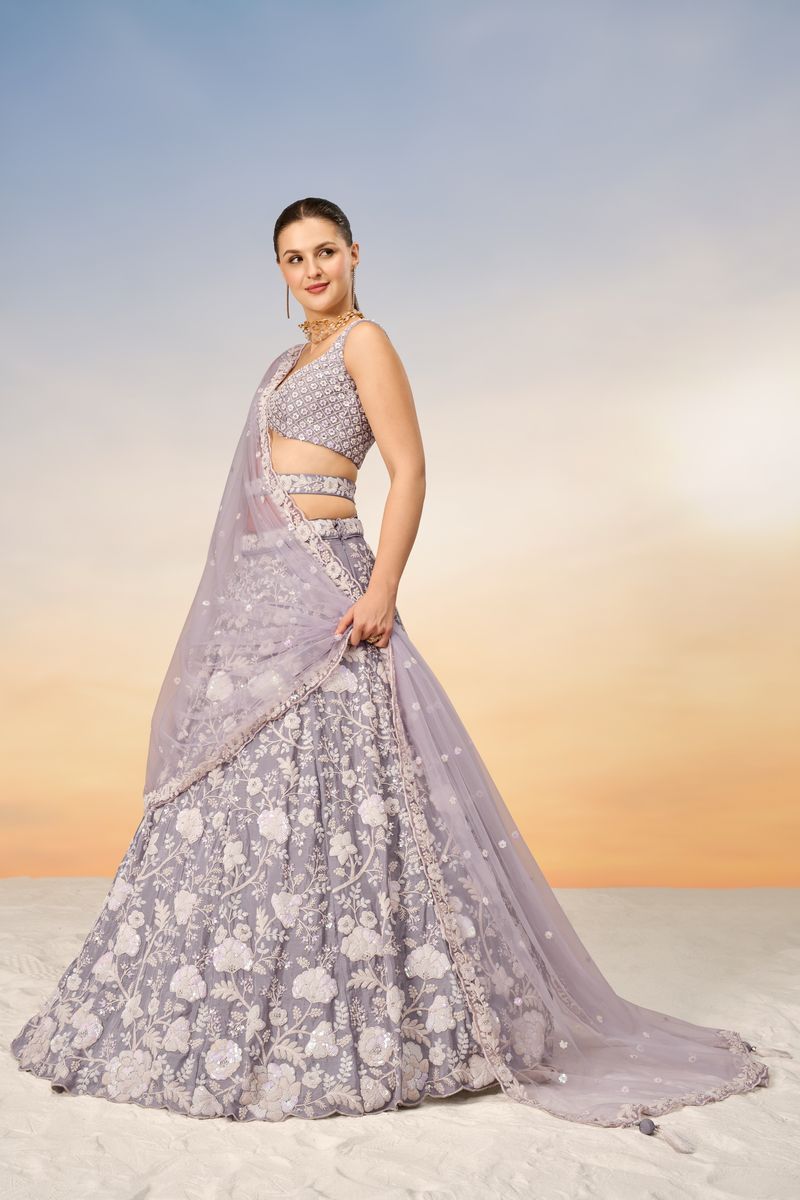 Mauve Chinon Sequins and Zarkan embroidery Semi-Stitched Lehenga choli & Dupatta