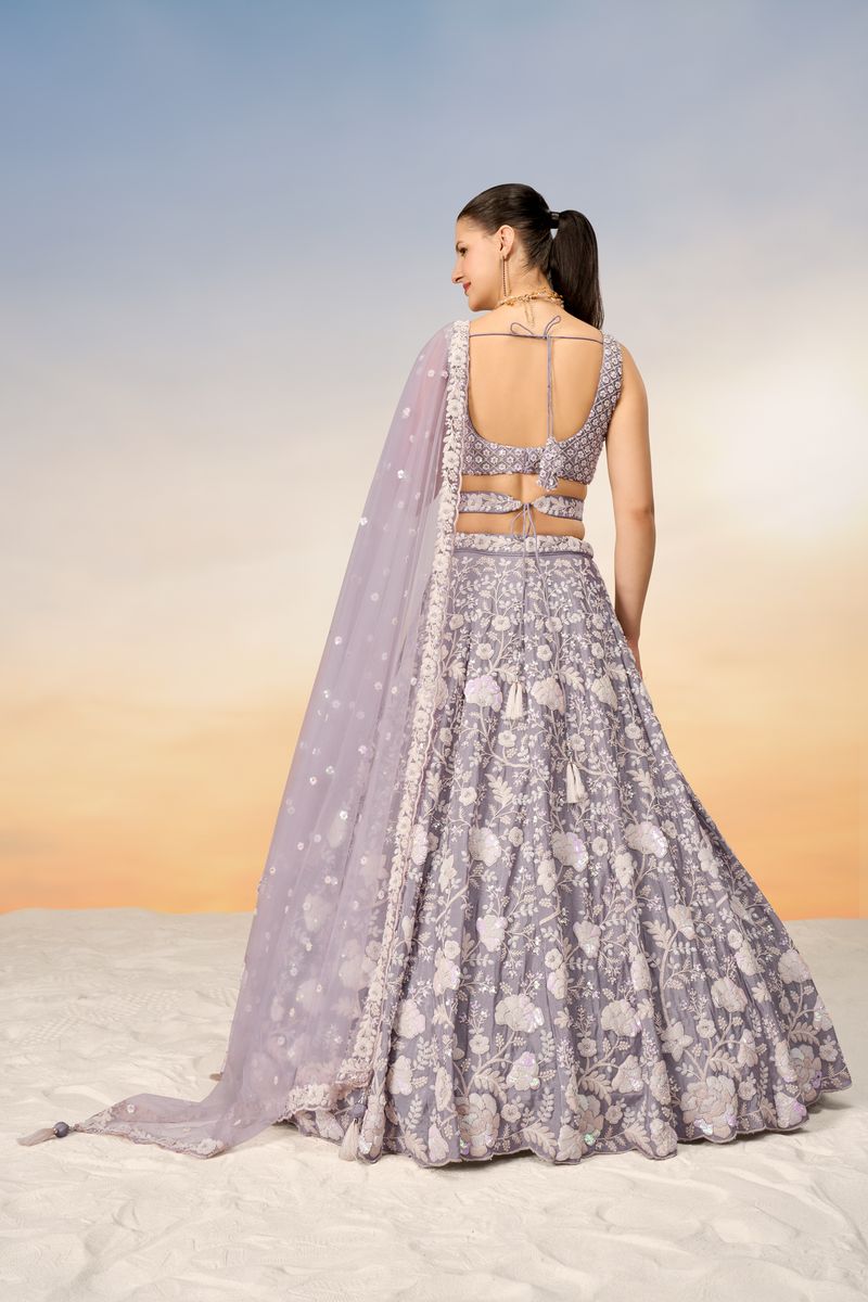 Mauve Chinon Sequins and Zarkan embroidery Semi-Stitched Lehenga choli & Dupatta