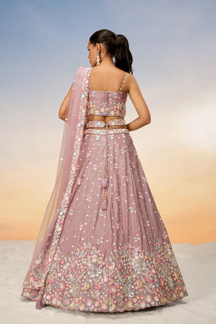 Rose gold Chiffon Sequins and thread embroidery Semi-Stitched Lehenga choli & Dupatta - qivii