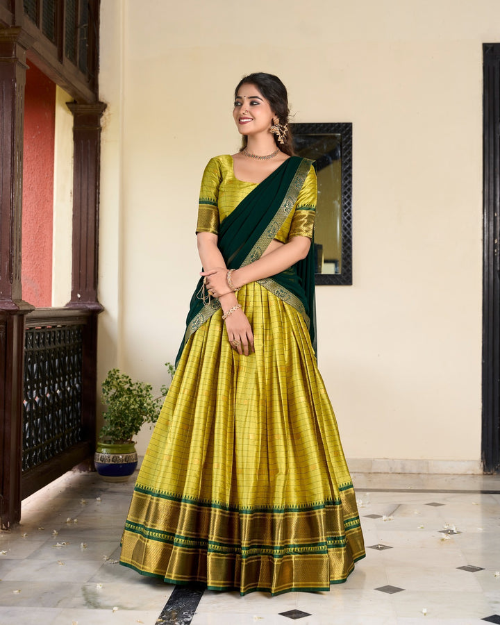 Parrot Cotton Silk Weaving Work With Paithani Concept Lehenga