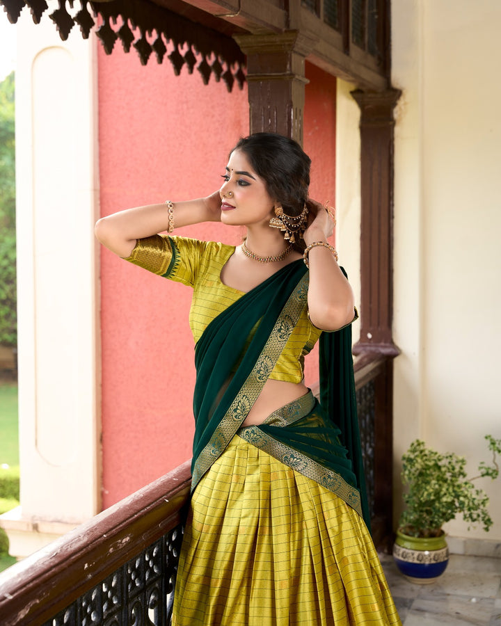 Parrot Cotton Silk Weaving Work With Paithani Concept Lehenga