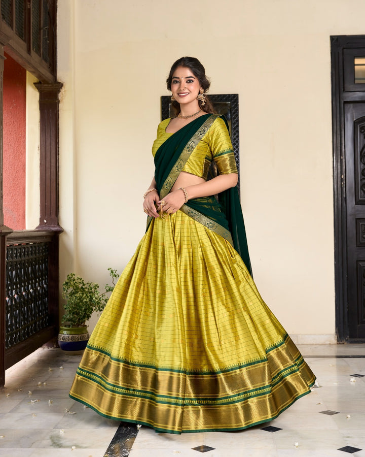 Parrot Cotton Silk Weaving Work With Paithani Concept Lehenga