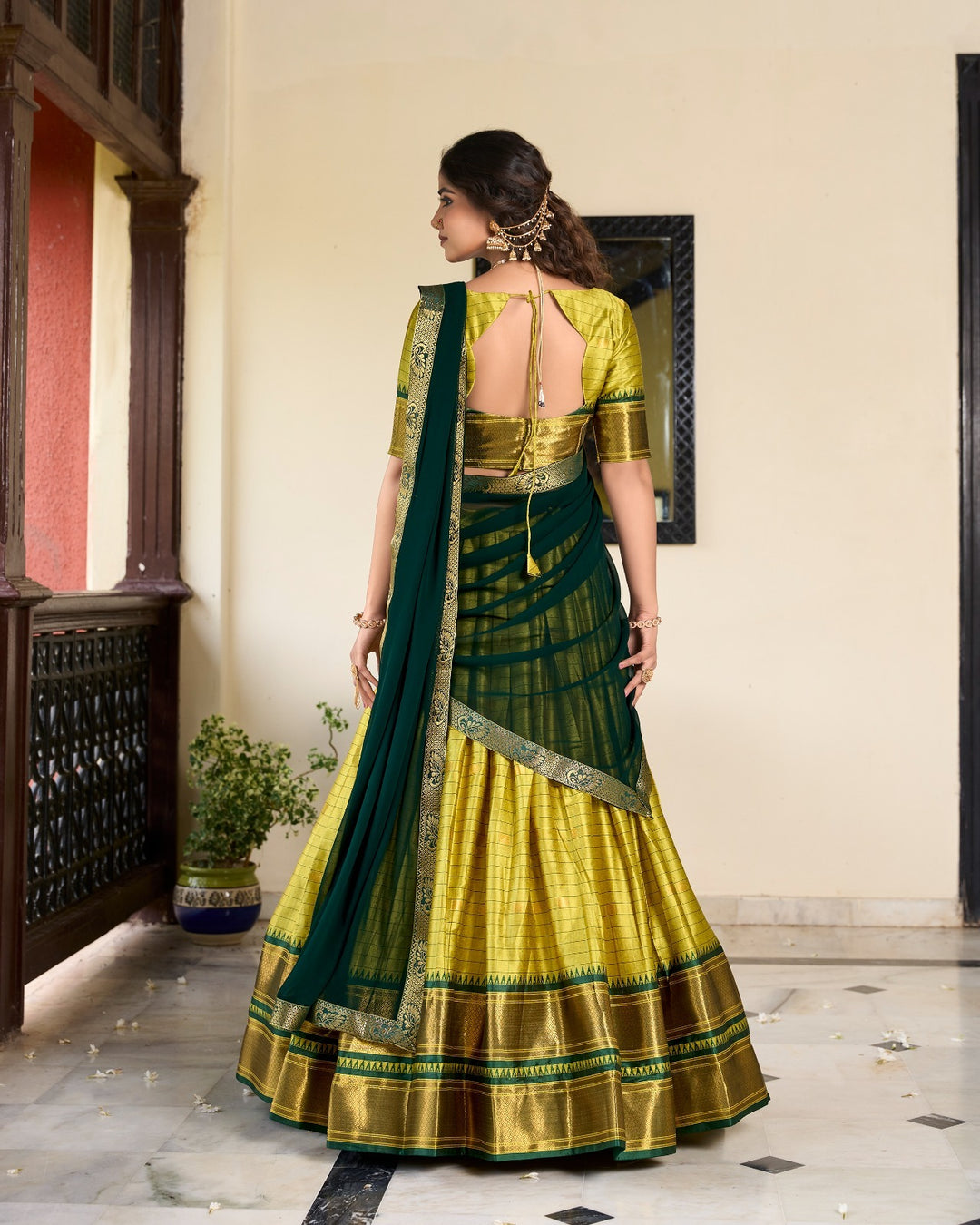 Parrot Cotton Silk Weaving Work With Paithani Concept Lehenga