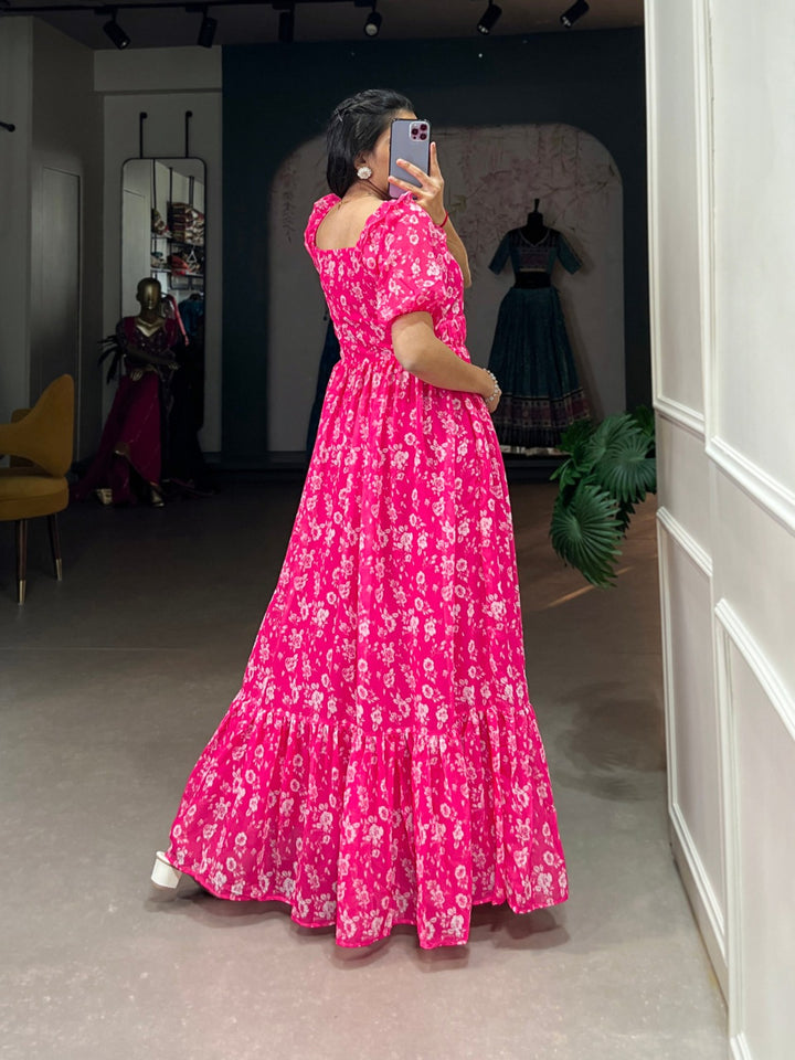 Pink Georgette Floral print Gown