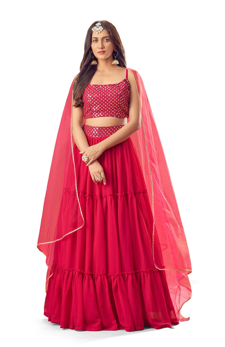 Pink Pure Fox Georgette Butterfly net Lehenga