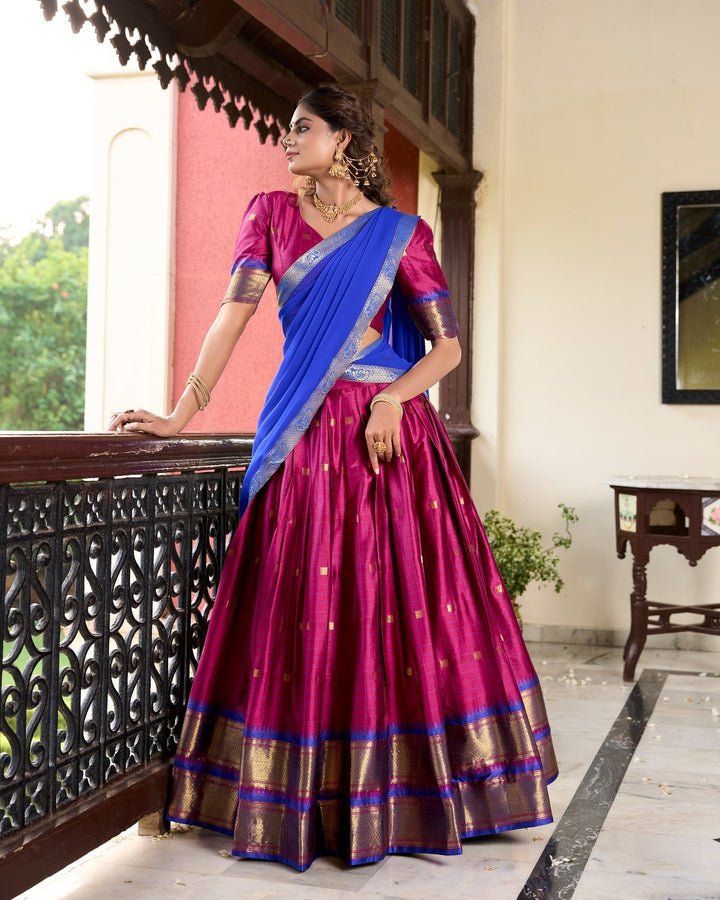 Pink Cotton Silk Weaving Work With Paithani Concept Lehenga