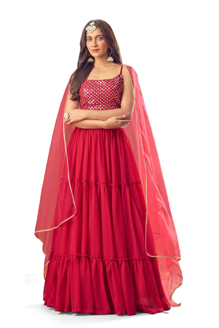 Pink Pure Fox Georgette Butterfly net Lehenga