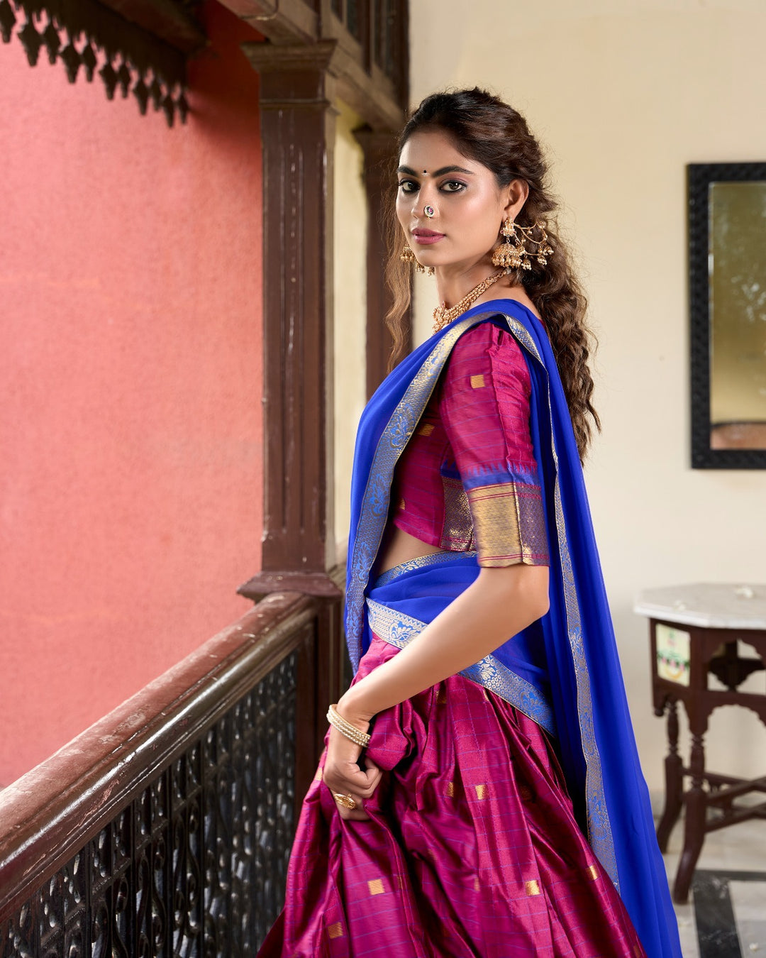 Pink Cotton Silk Weaving Work With Paithani Concept Lehenga