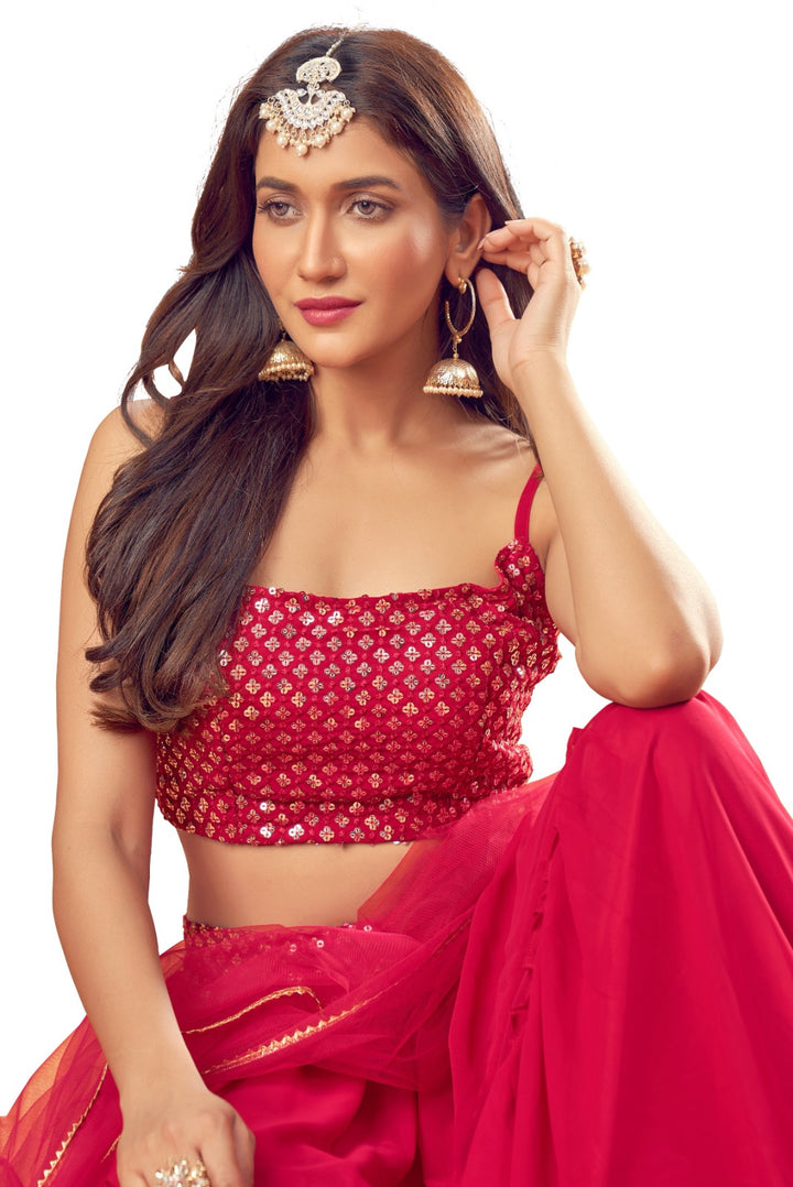 Pink Pure Fox Georgette Butterfly net Lehenga