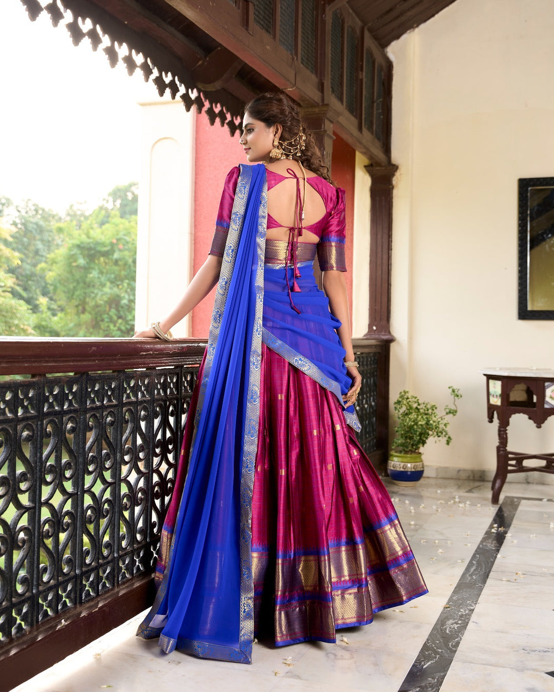 Pink Cotton Silk Weaving Work With Paithani Concept Lehenga